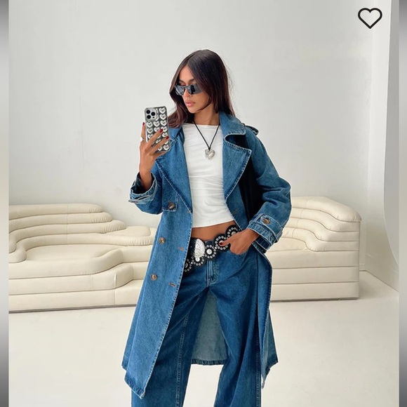 Princess Polly HONEYED DENIM TRENCH COAT MID WASH - SIZE S/M - Picture 1 of 8